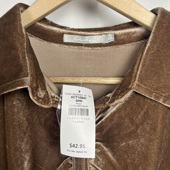 Red by BKE Buckle womens XL brown velvet collared button up blouse NEW western - Picture 3 of 8